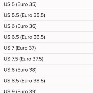 Sizing chart